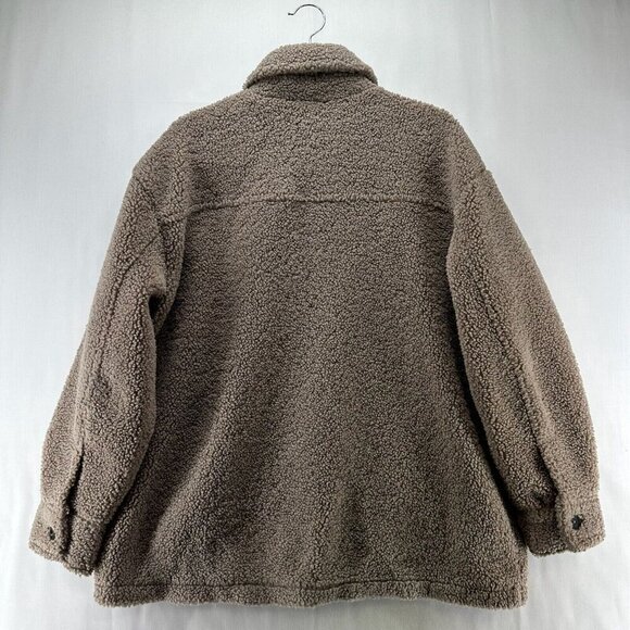 Calvin Klein Sherpa Jacket Womens Size M Deep Pile Fleece Utility Shacket Brown - Picture 3 of 12